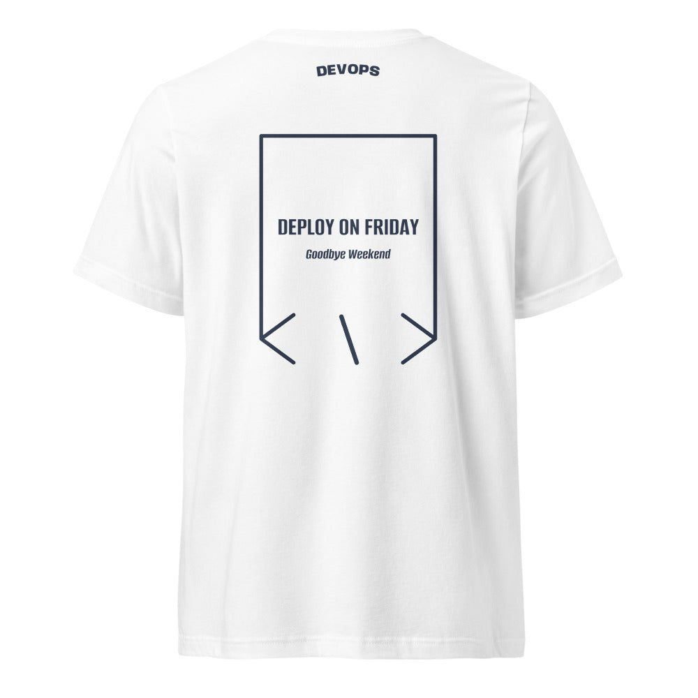 Deploy On Friday — White Navy back mockup