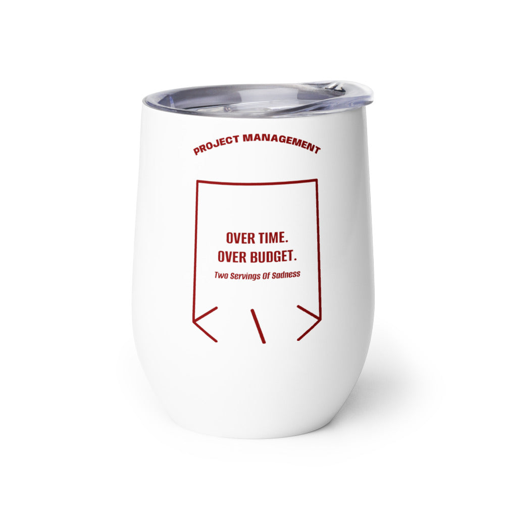 Over Time. Over Budget. — White Maroon back mockup (12 oz)