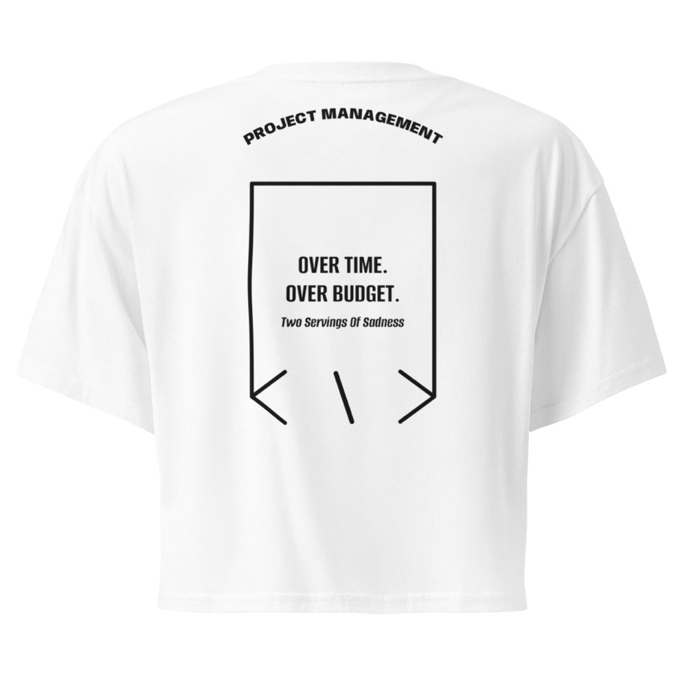 Over Time. Over Budget. — White Black back mockup