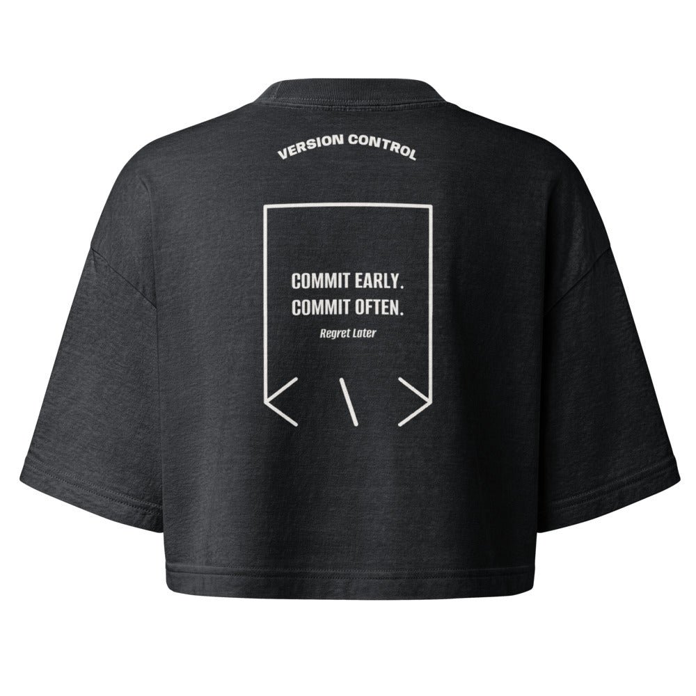 Commit Early. Commit Often. — Washed Black Vintage White back mockup