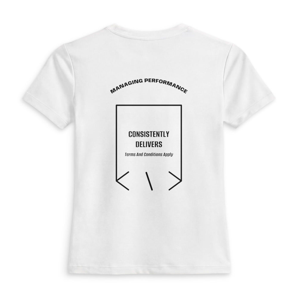 Consistently Delivers — White Black back mockup