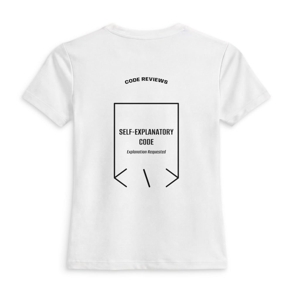 Self-Explanatory Code — White Black back mockup