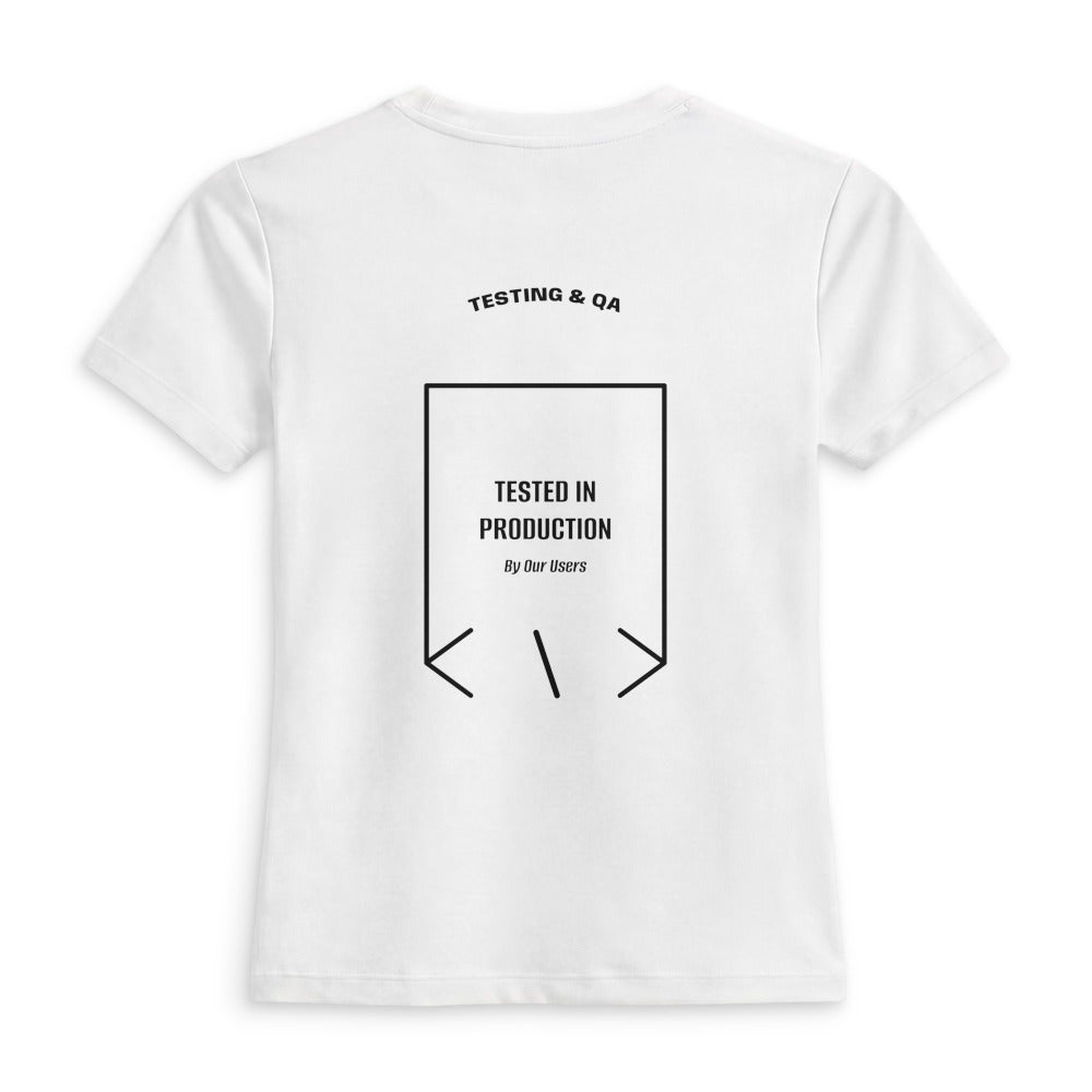 Tested In Production — White Black back mockup