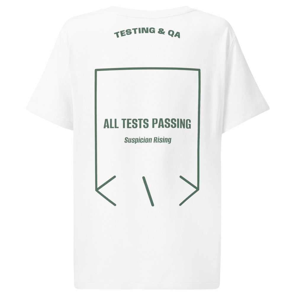 All Tests Passing — White Green Bay back mockup