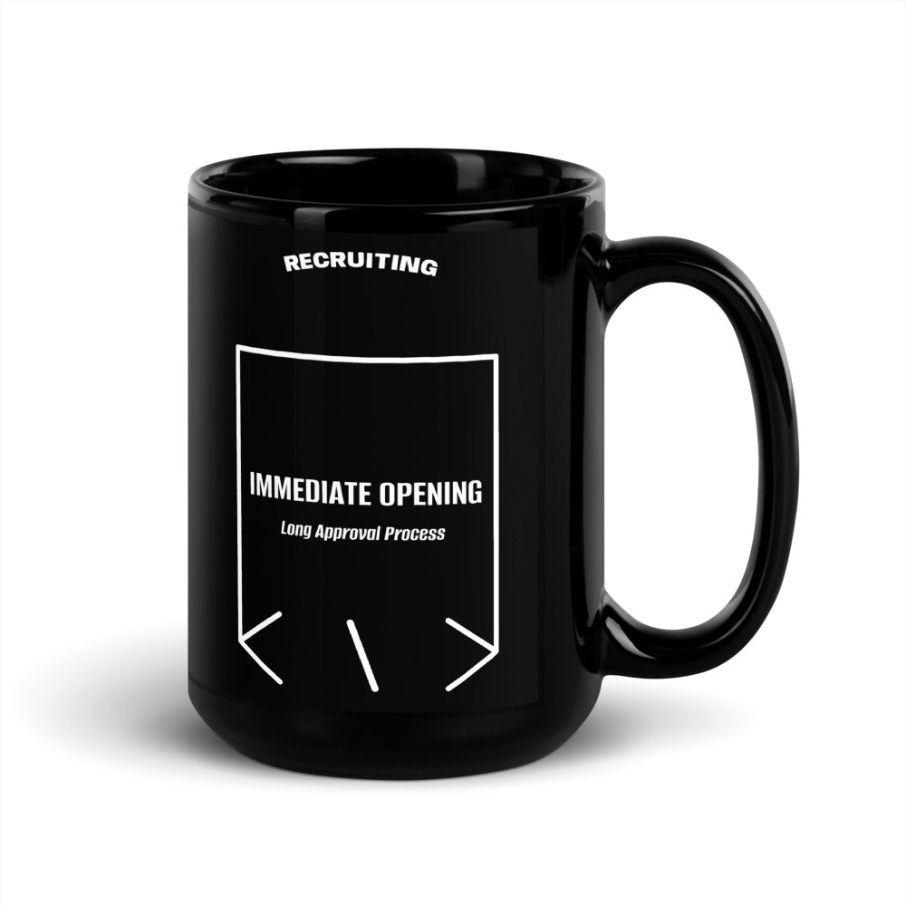 Immediate Opening — Black White back mockup (15 oz)