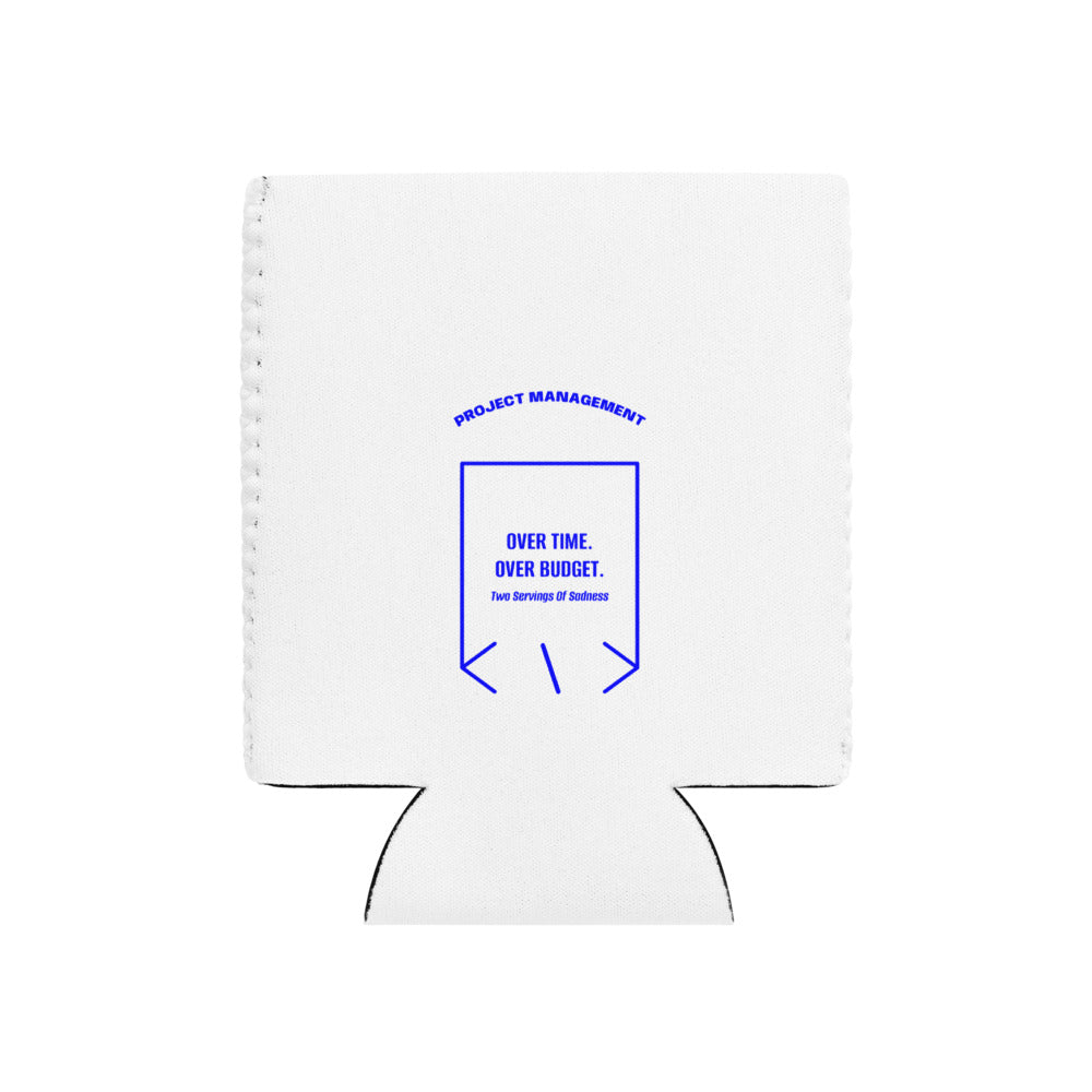 Over Time. Over Budget. — White Blue back mockup