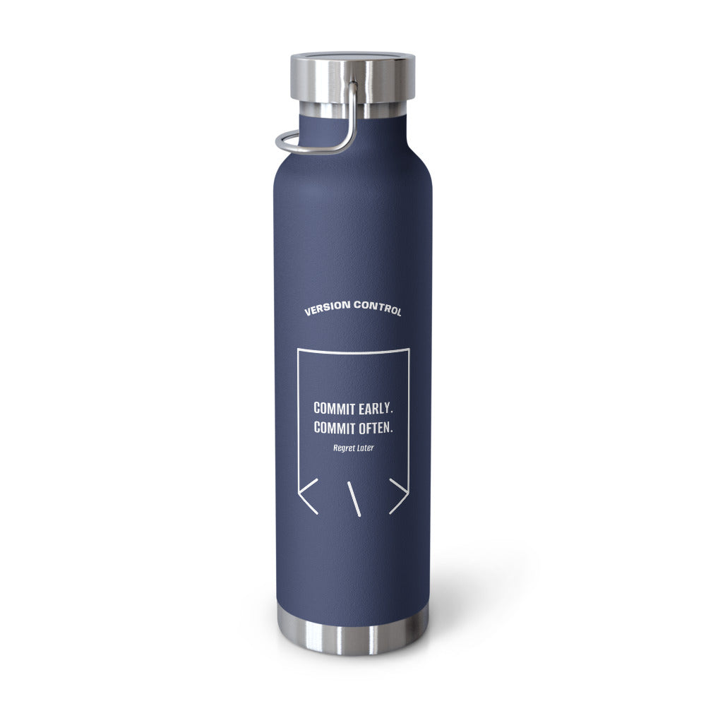 Commit Early. Commit Often. — Navy White back mockup (22oz)