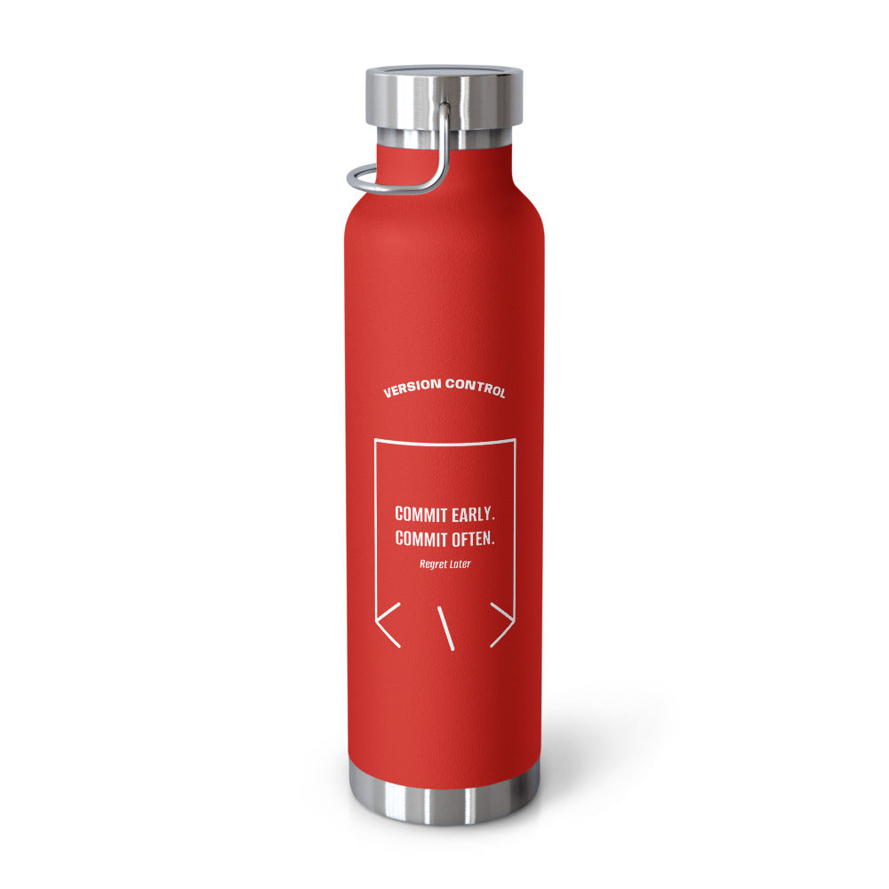 Commit Early. Commit Often. — Red White back mockup (22oz)