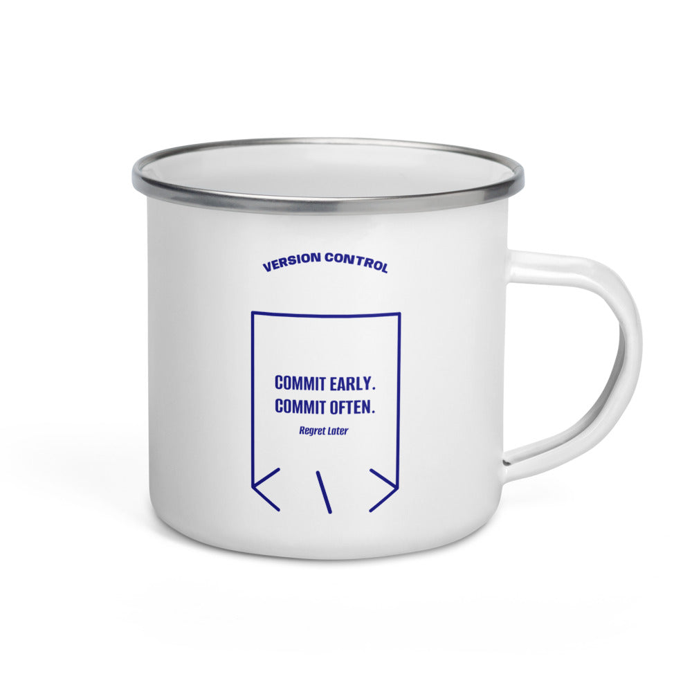 Commit Early. Commit Often. — White Navy back mockup (12 oz)
