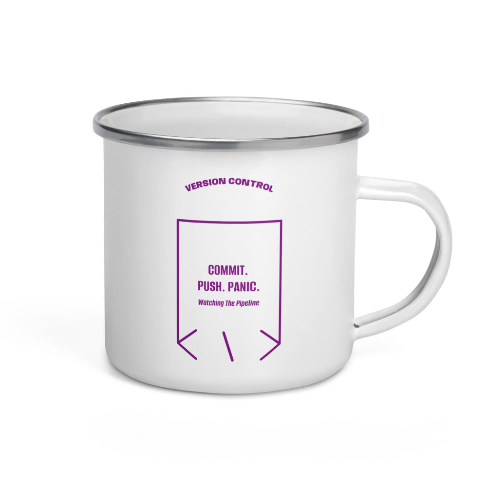 Commit. Push. Panic. — White Purple back mockup (12 oz)