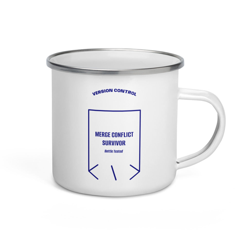 Merge Conflict Survivor — White Navy back mockup (12 oz)