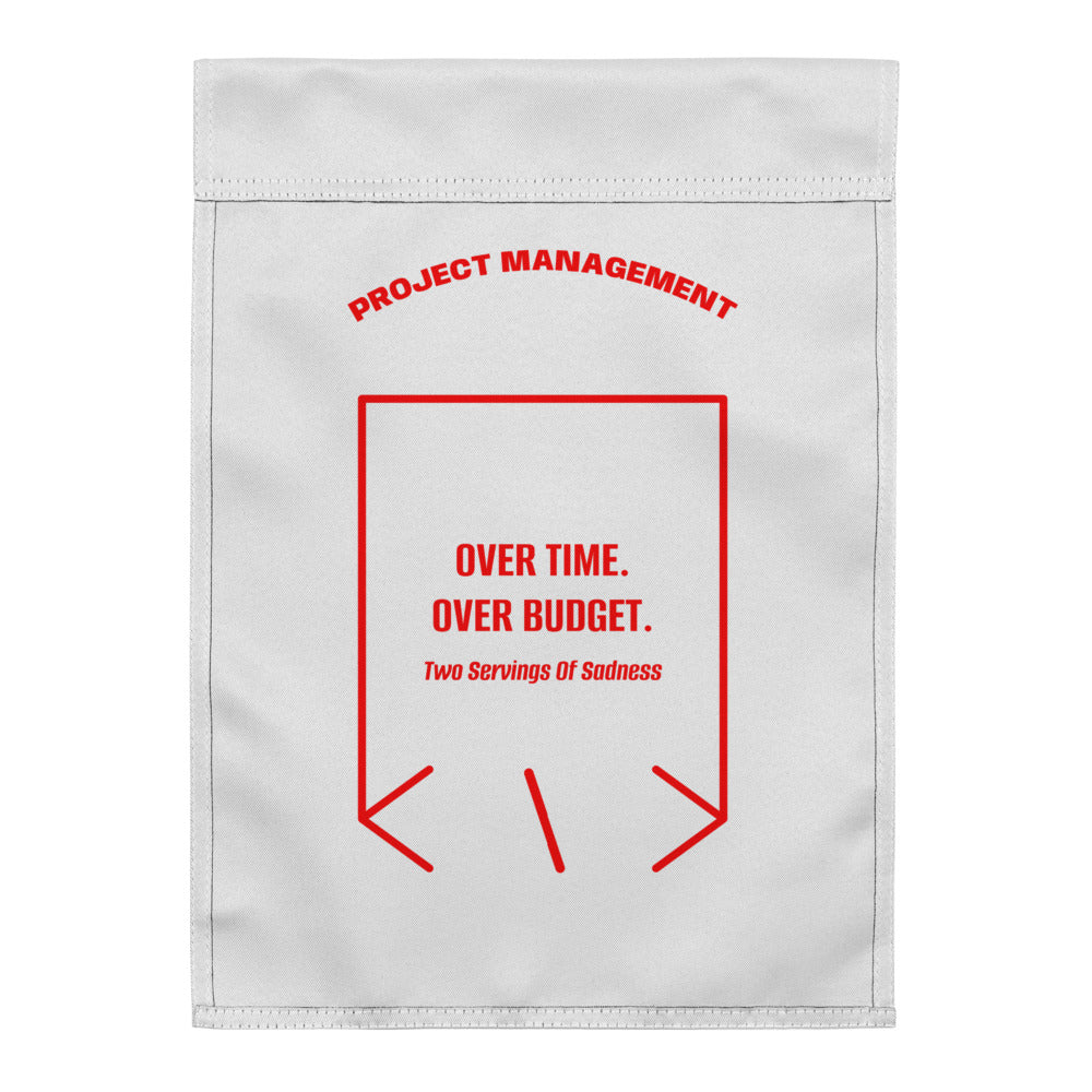 Over Time. Over Budget. — White Red back mockup