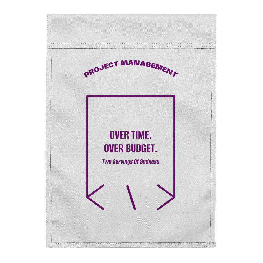 Over Time. Over Budget. — White Purple back mockup