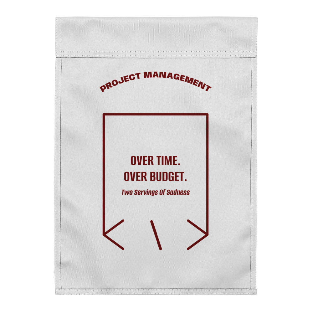 Over Time. Over Budget. — White Maroon back mockup
