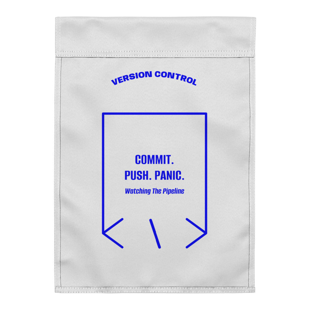 Commit. Push. Panic. — White Blue back mockup