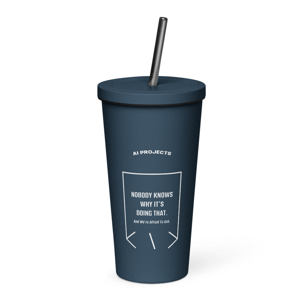 Nobody Knows Why It's Doing That. — Navy White back mockup (20 oz)