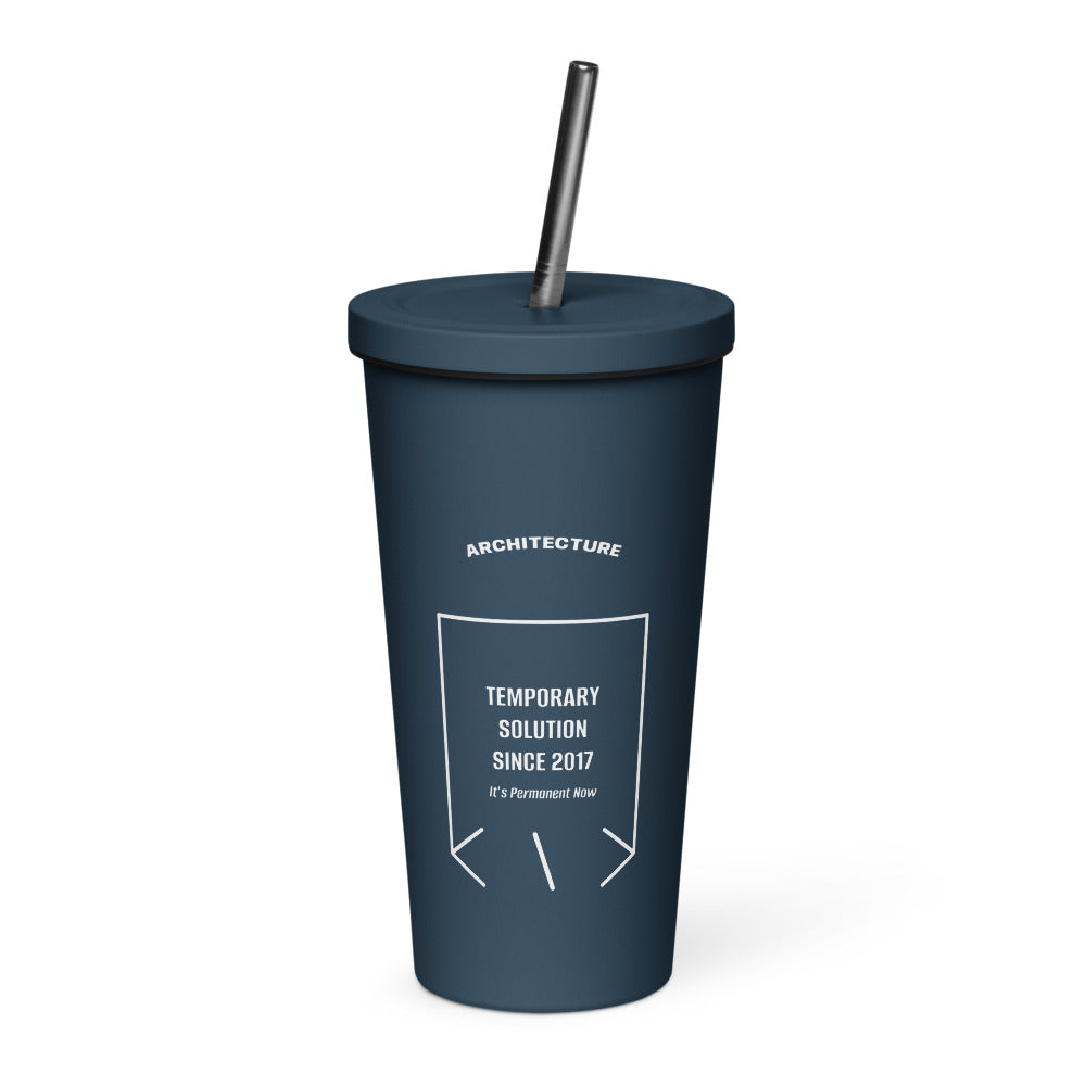 Temporary Solution Since 2017 — Navy White back mockup (20 oz)