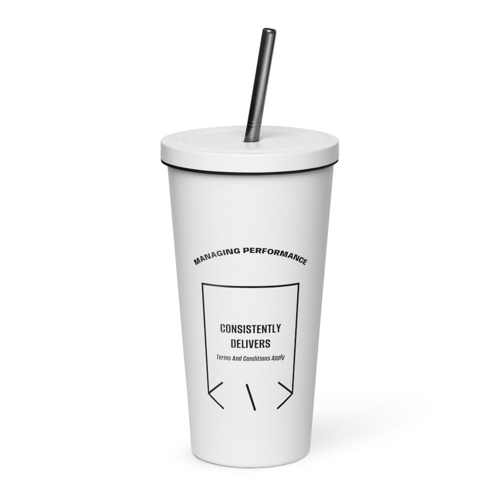 Consistently Delivers — White Black back mockup (20 oz)