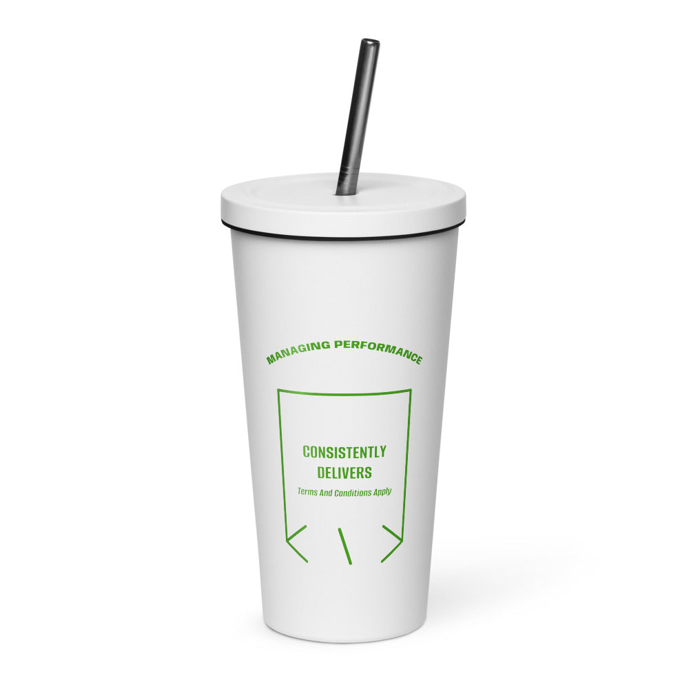 Consistently Delivers — White Green back mockup (20 oz)