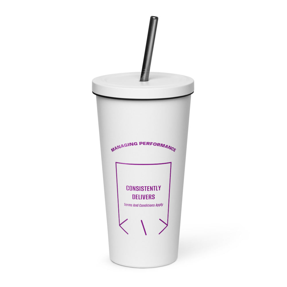 Consistently Delivers — White Purple back mockup (20 oz)
