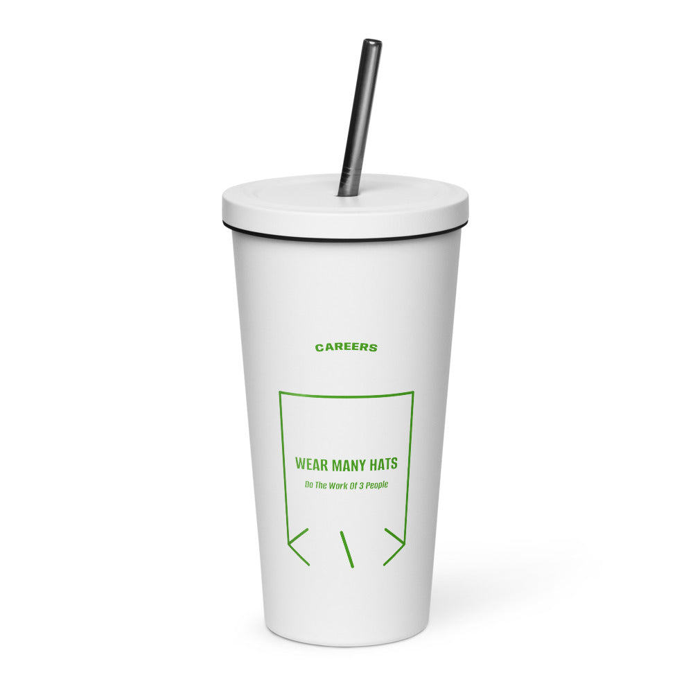 Wear Many Hats — White Green back mockup (20 oz)
