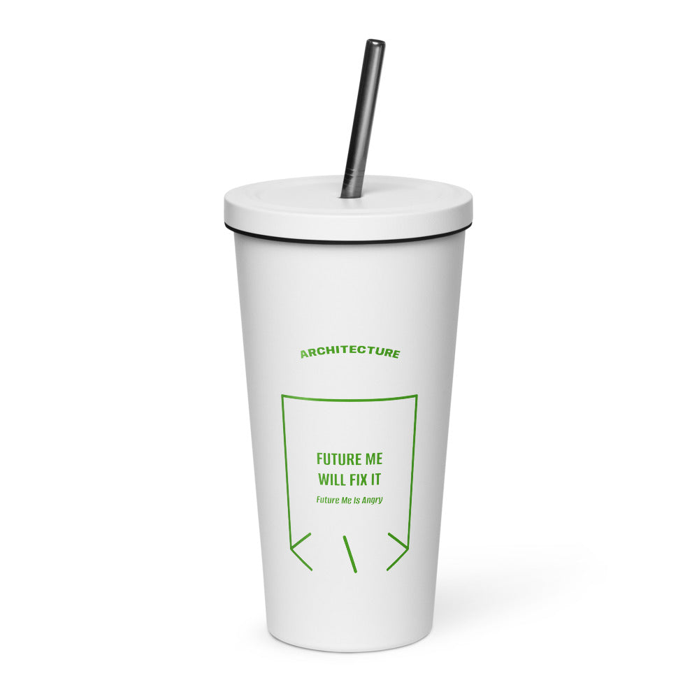 Future Me Will Fix It — White Green back mockup (20 oz)
