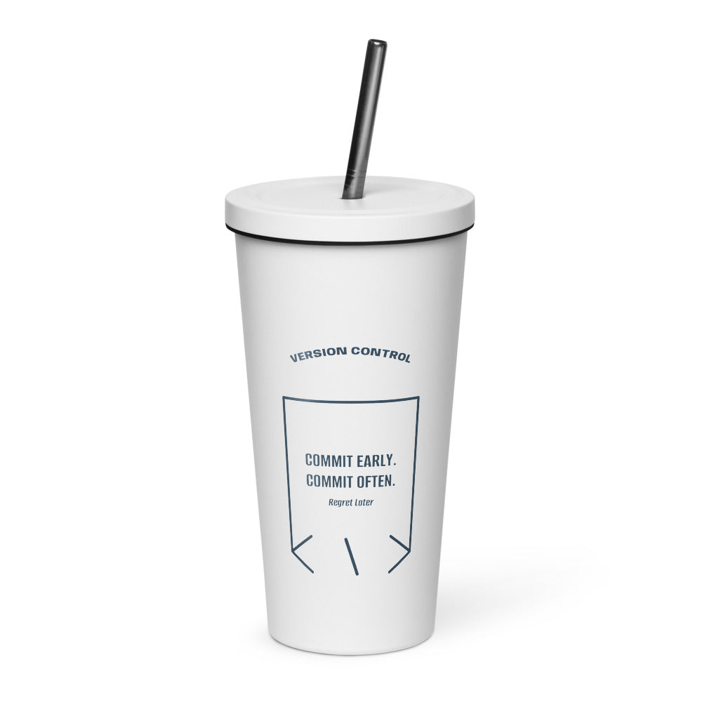 Commit Early. Commit Often. — White Navy back mockup (20 oz)