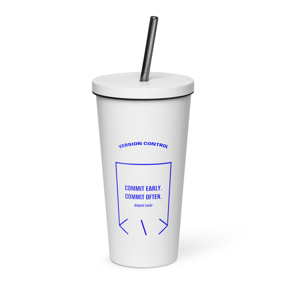 Commit Early. Commit Often. — White Blue back mockup (20 oz)