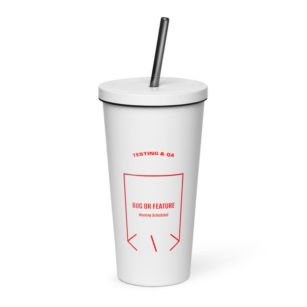 Bug Or Feature — White Red back mockup (20 oz)