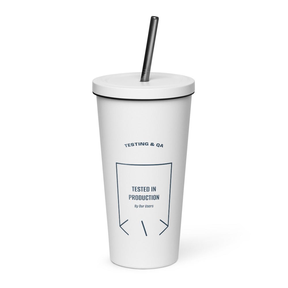 Tested In Production — White Navy back mockup (20 oz)