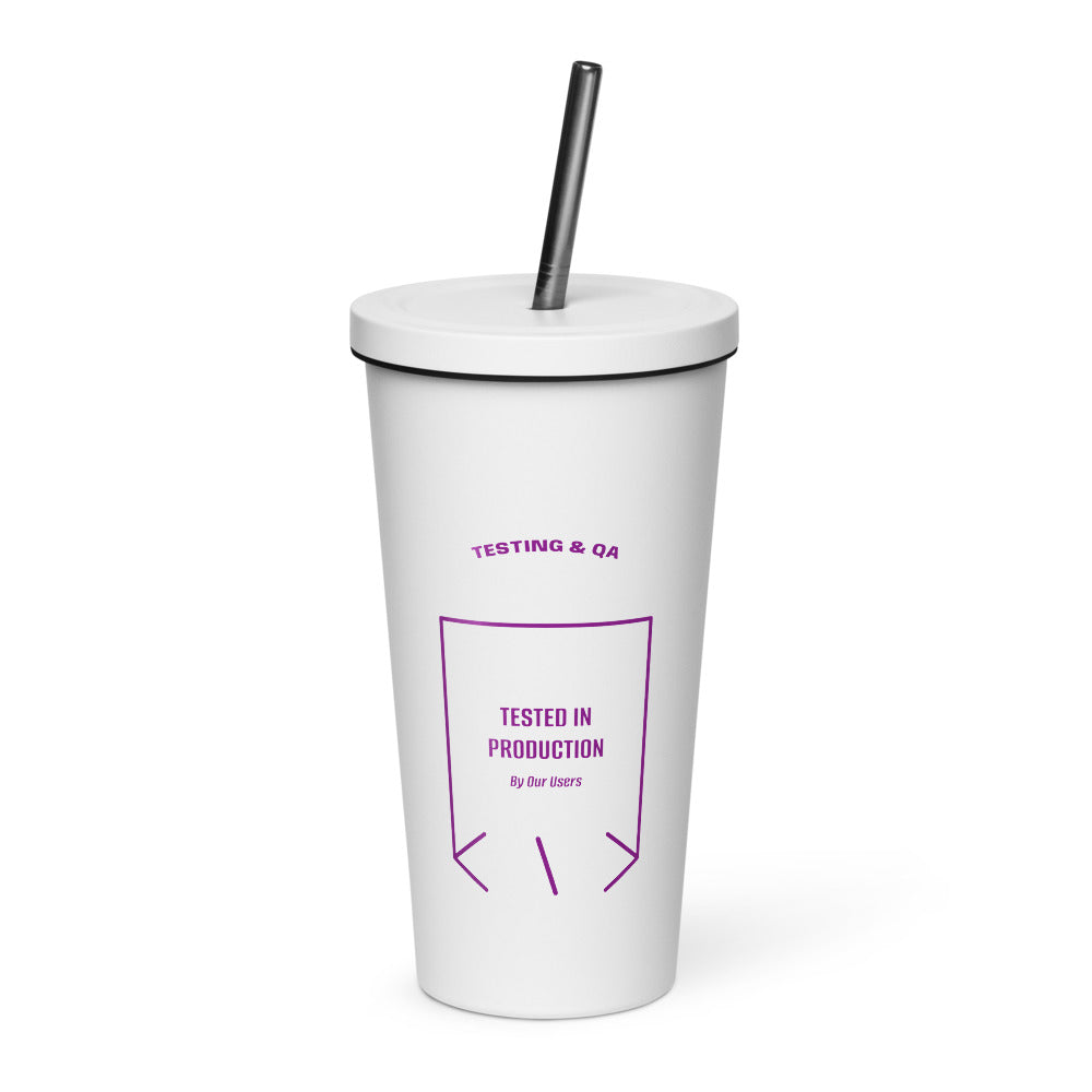 Tested In Production — White Purple back mockup (20 oz)