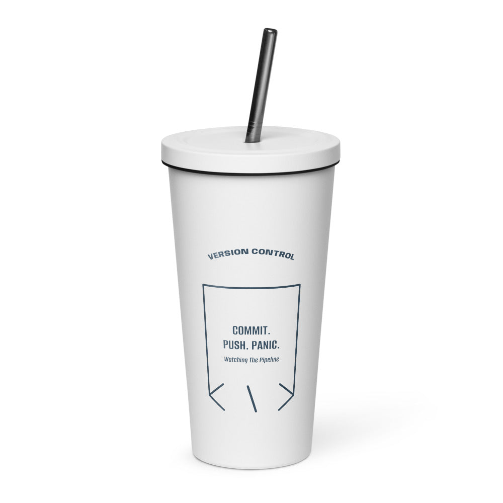 Commit. Push. Panic. — White Navy back mockup (20 oz)