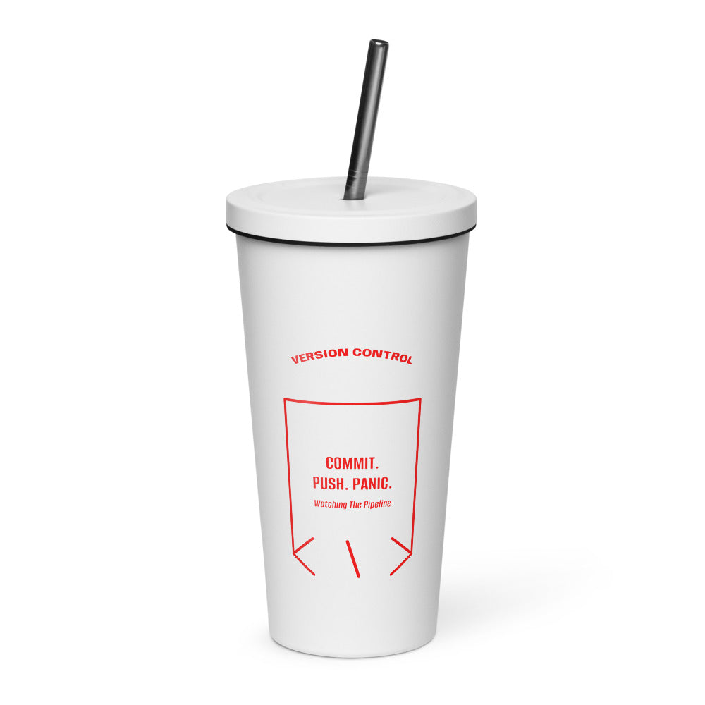 Commit. Push. Panic. — White Red back mockup (20 oz)