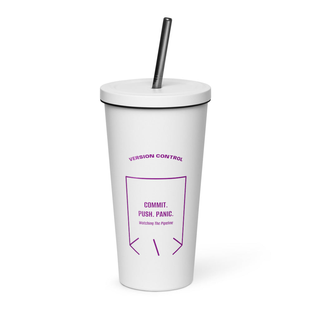 Commit. Push. Panic. — White Purple back mockup (20 oz)