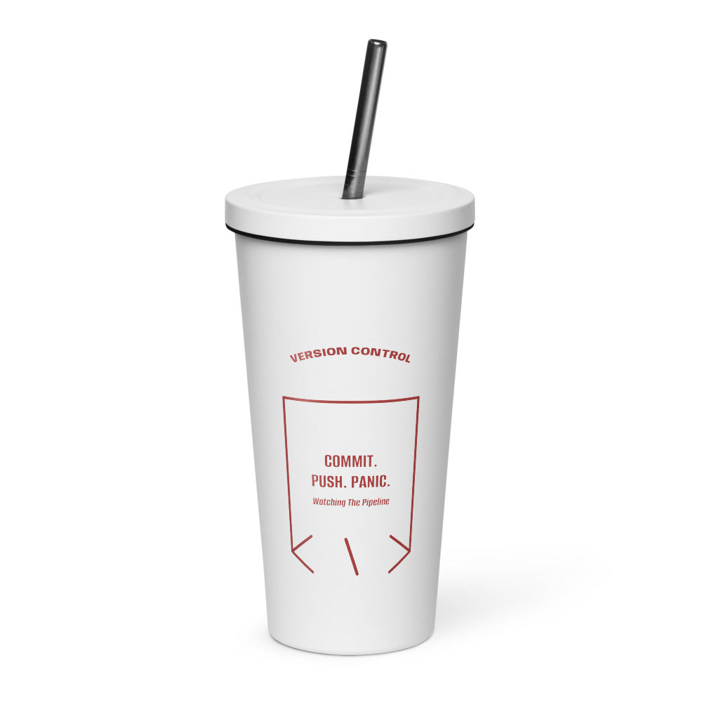 Commit. Push. Panic. — White Brown back mockup (20 oz)