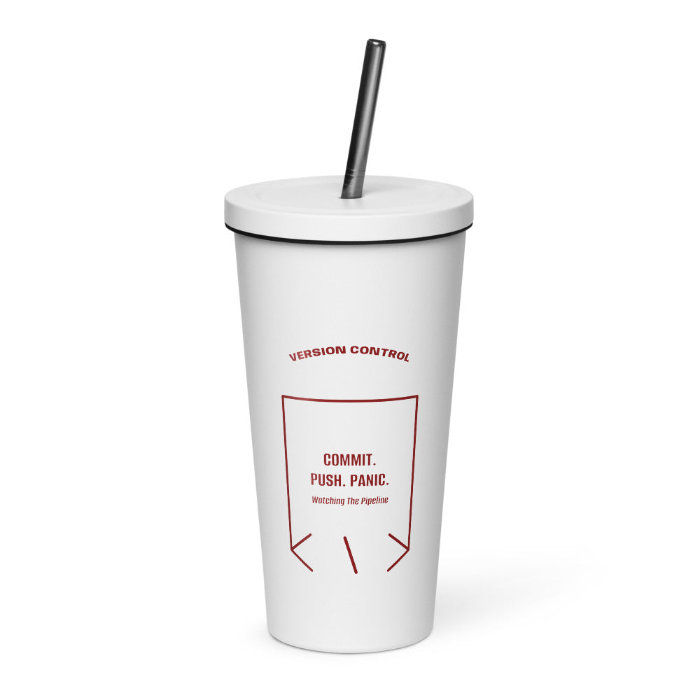 Commit. Push. Panic. — White Maroon back mockup (20 oz)