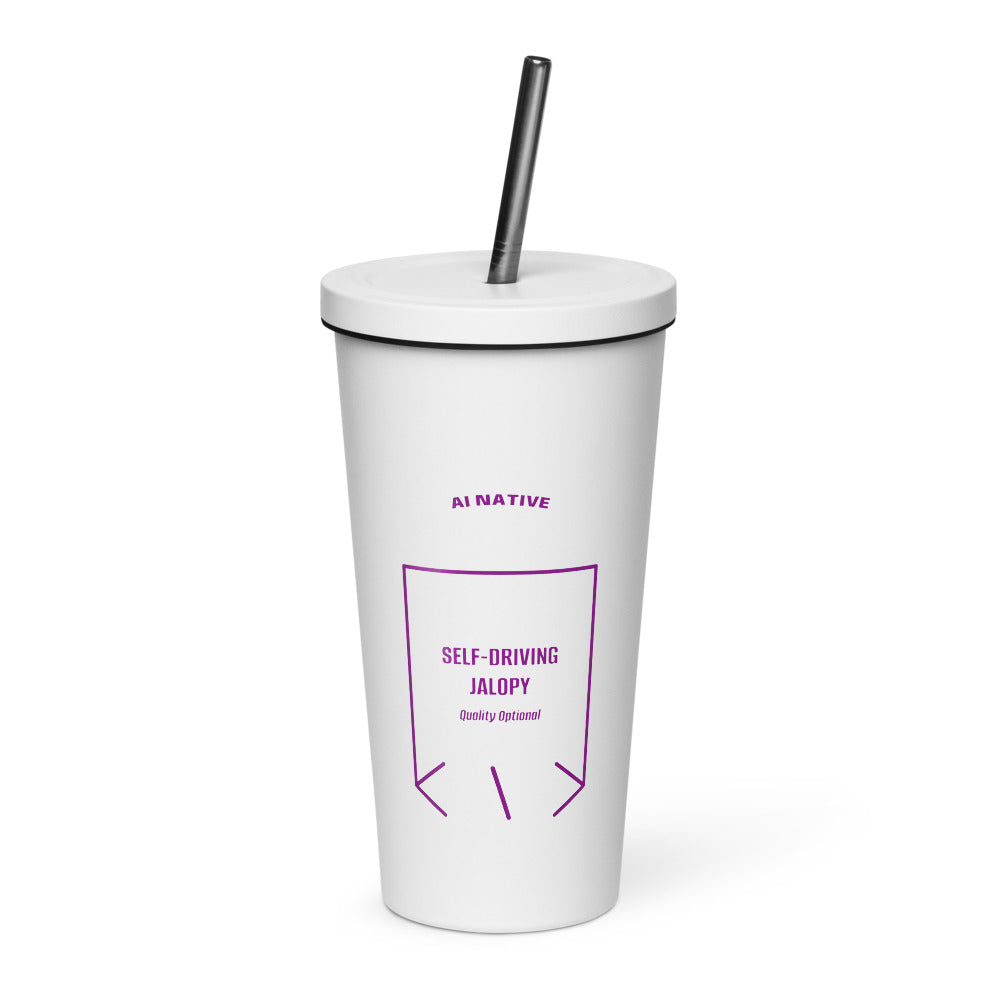 Self-Driving Jalopy — White Purple back mockup (20 oz)