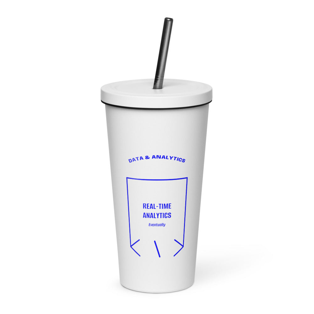Real-Time Analytics — White Blue back mockup (20 oz)
