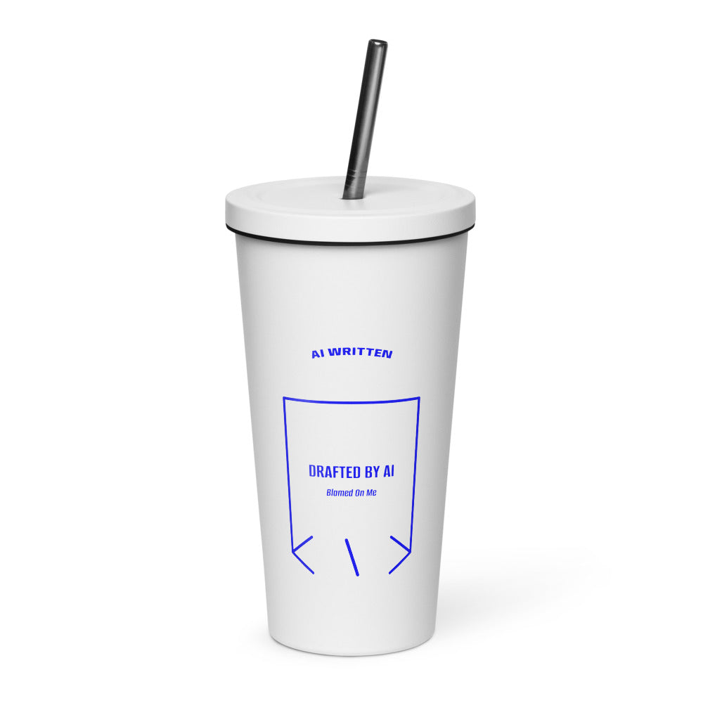 Drafted By AI — White Blue back mockup (20 oz)