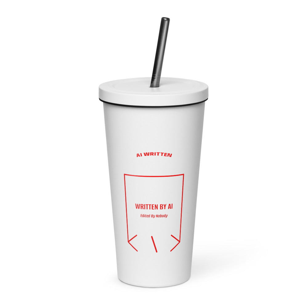 Written By AI — White Red back mockup (20 oz)
