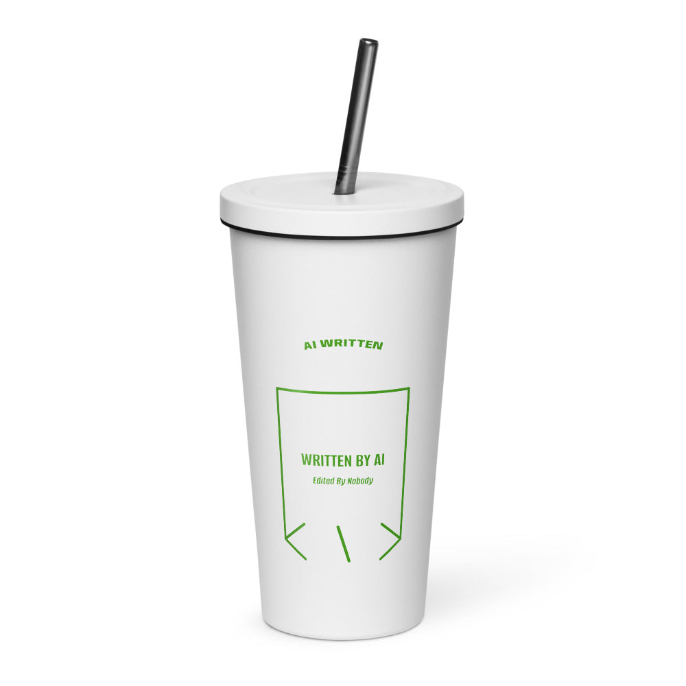 Written By AI — White Green back mockup (20 oz)