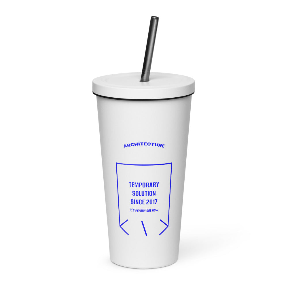 Temporary Solution Since 2017 — White Blue back mockup (20 oz)