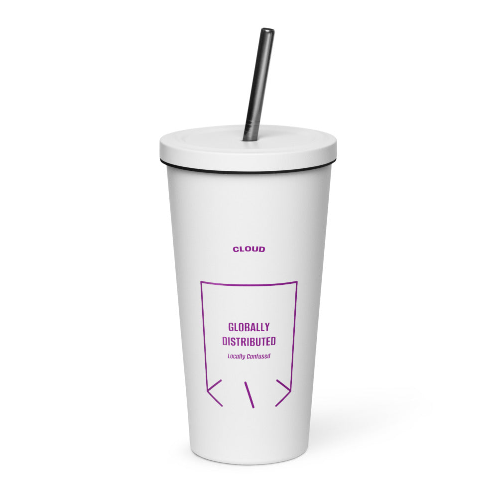 Globally Distributed — White Purple back mockup (20 oz)