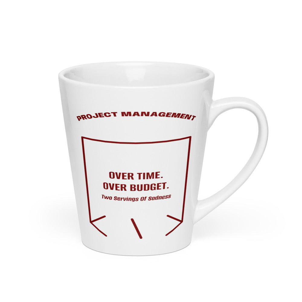 Over Time. Over Budget. — White Maroon back mockup (12 oz)