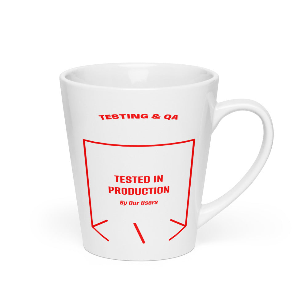 Tested In Production — White Red back mockup (12 oz)