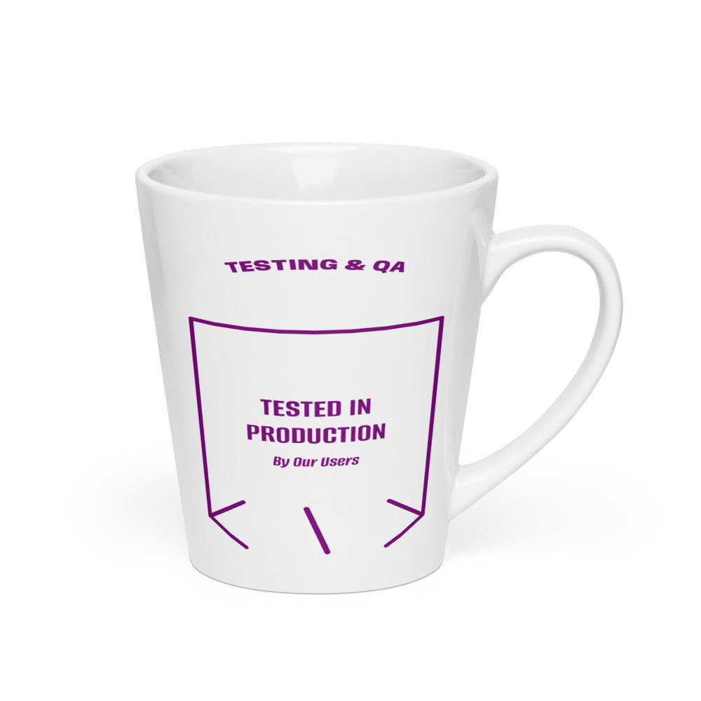 Tested In Production — White Purple back mockup (12 oz)