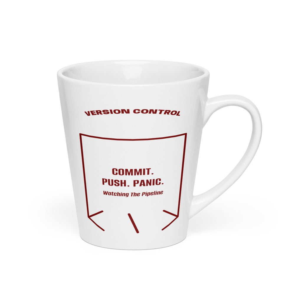 Commit. Push. Panic. — White Maroon back mockup (12 oz)