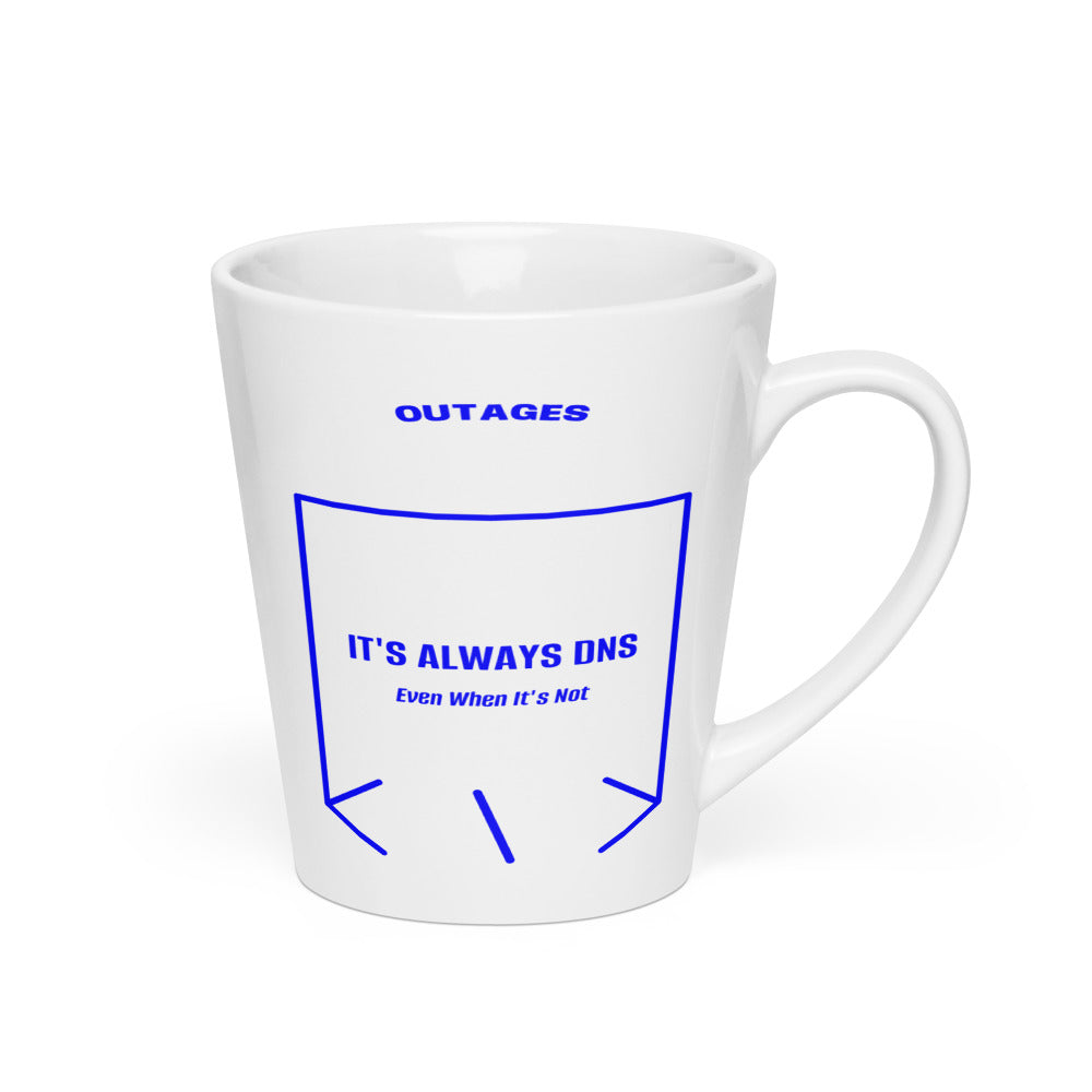 It's Always DNS — White Blue back mockup (12 oz)