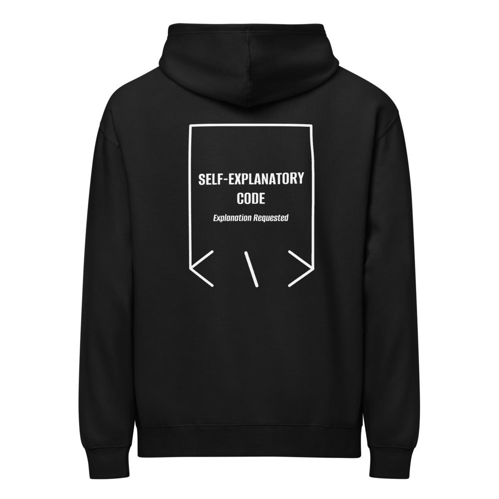 Self-Explanatory Code — Black White back mockup