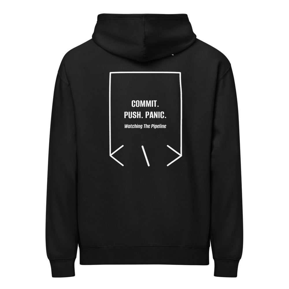 Commit. Push. Panic. — Black White back mockup